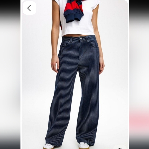 Cotton On Denim - Cotton On Super Baggy Jean In Dark Blue White Classic Bohemian Artsy Pinstripe